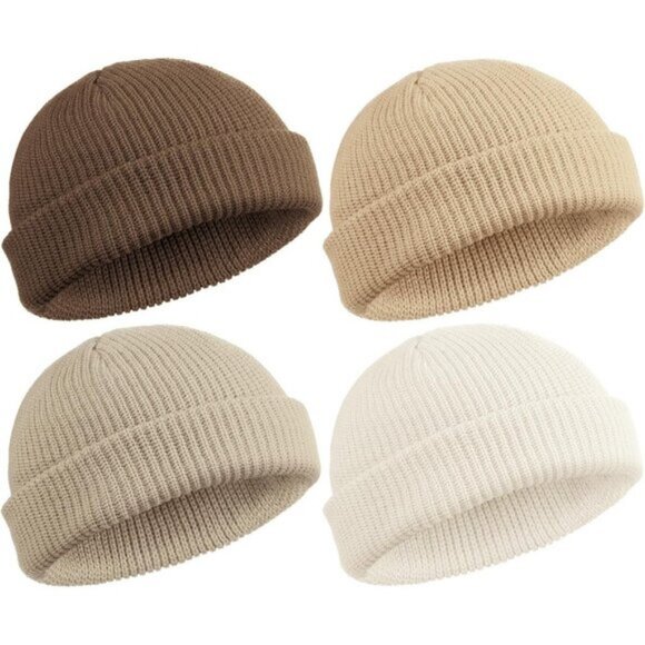 ⚡Unisex Khaki, Apricot, Beige, White 4 Pieces Watch Hat Fisherman Beanie - Picture 1 of 6